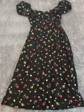 Old Navy Black Midi Dress with Red and Yellow Floral Print